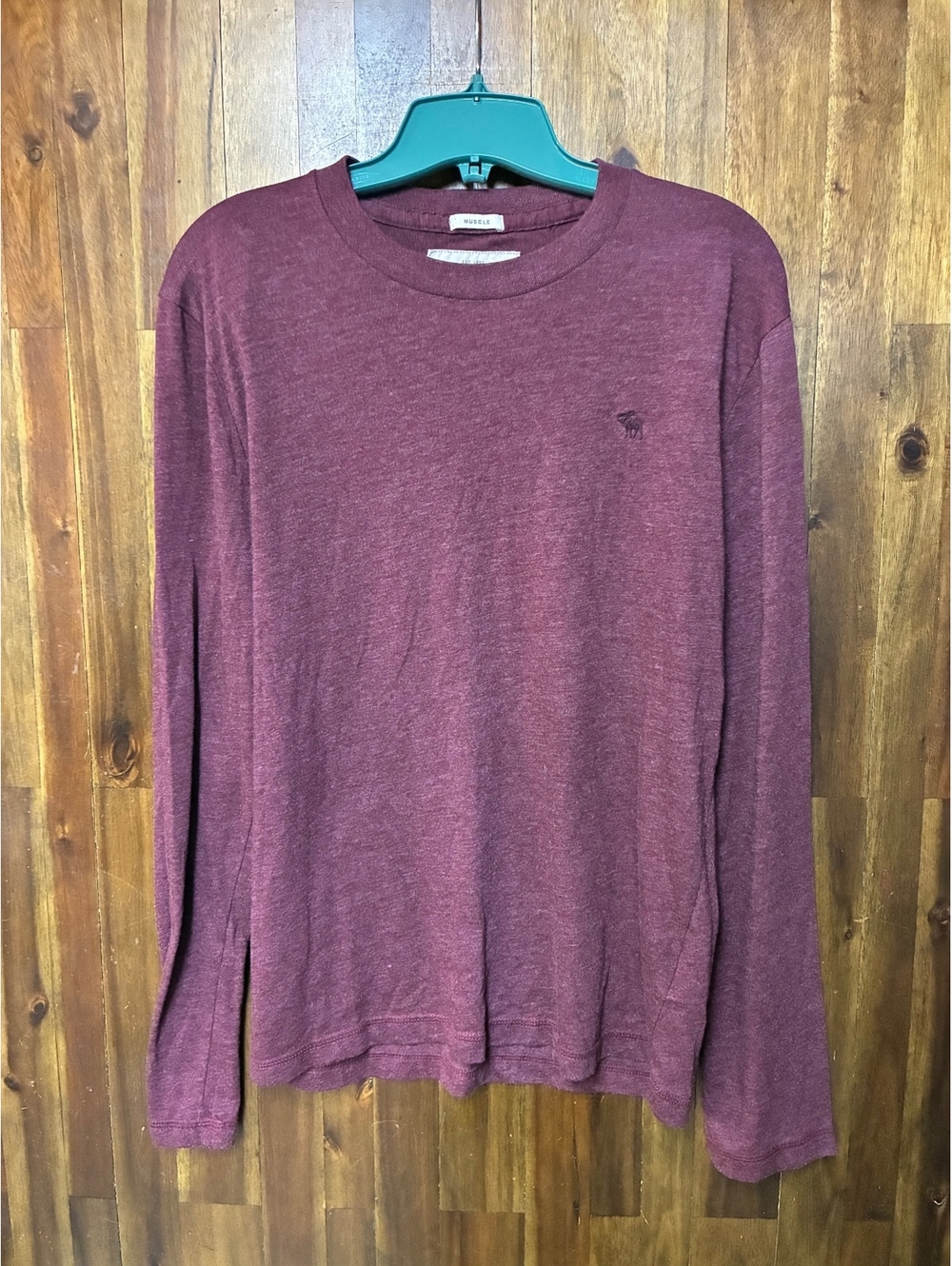 Abercrombie & Fitch Muscle Long Sleeve Shirt Men's S Burgundy Moose Logo Y2K